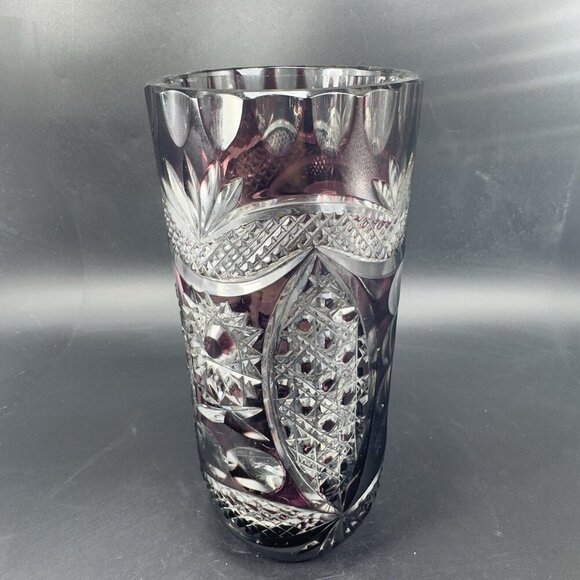 Vintage Amethyst Cut To Clear Glass Vase Portrait of Pope John Paul II Heavy VTG - Picture 12 of 16